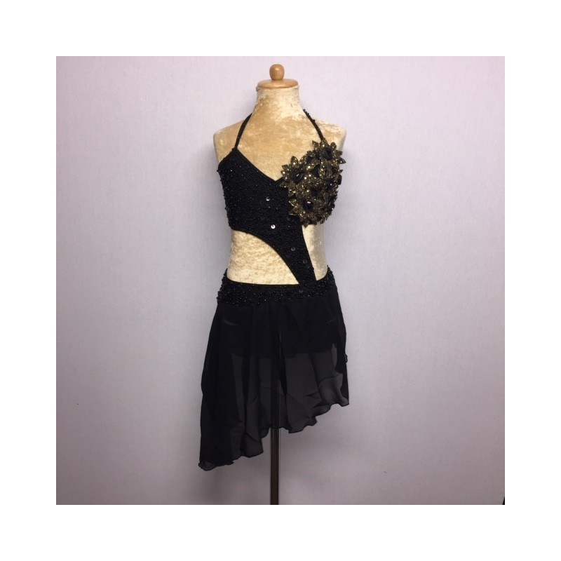 Black-Gold Candy Flower Chiffon Dress