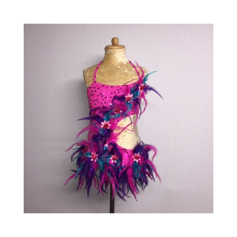 Hot Pink-Purple-Aqua Lucy Feather Flower Leotard