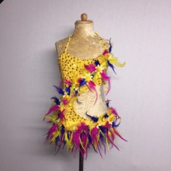 Yellow-Hot Pink-Royal Blue Lucy Feather Flower Leotard