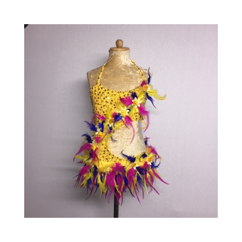 Yellow-Hot Pink-Royal Blue Lucy Feather Flower Leotard