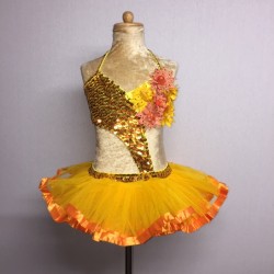 Orange & Yellow Candy Flower Sequin Leotard and Tu Tu Skirt