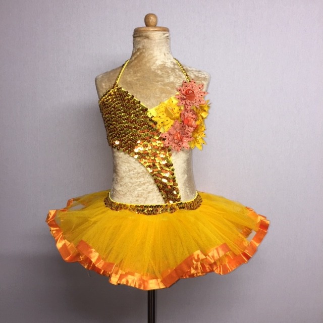 Candy Flower Sequin Leotard and Tu Tu Skirt Orange and Yellow