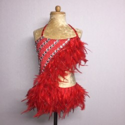 Lucy Diamante Feather Leotard Red