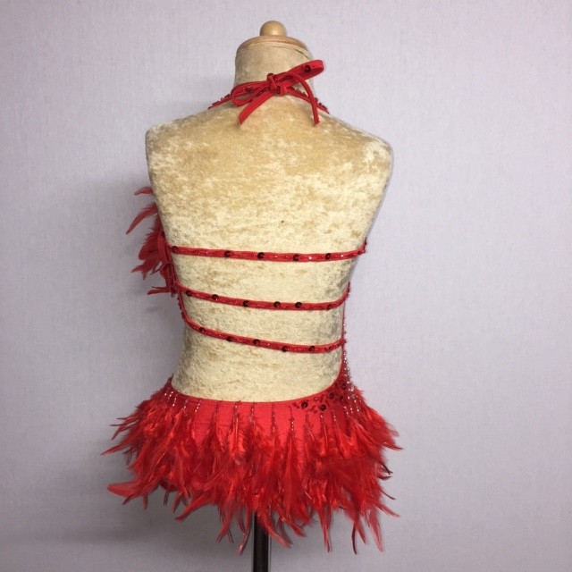 Lucy Diamante Feather Leotard Red