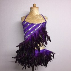 Dark Purple Lucy Diamante Feather Leotard