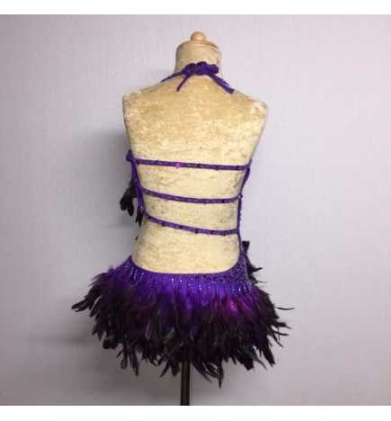 Dark Purple Lucy Diamante Feather Leotard