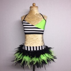 Black-Lime-White USA Crop Top and Feather Skirt Set