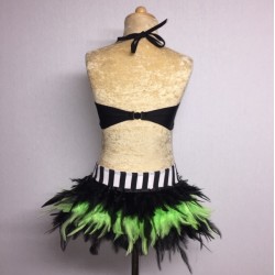 USA Crop Top Striped and Feather Skirt Set Black Lime White