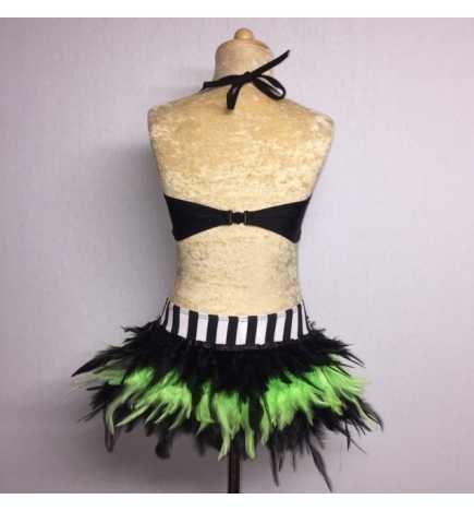 Black-Lime-White USA Crop Top and Feather Skirt Set