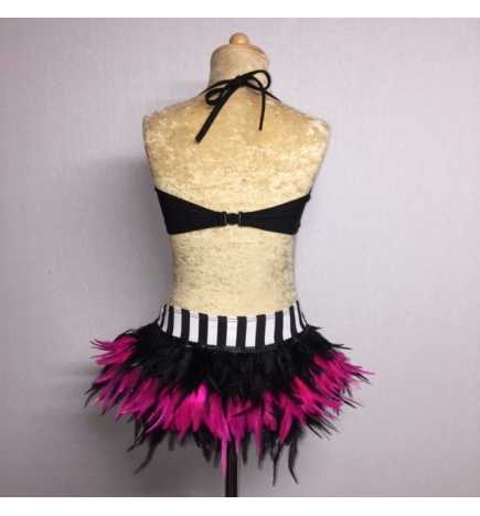 Black-Hot Pink-White USA Crop Top and Feather Skirt Set