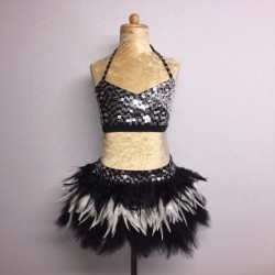 Black-Silver-White USA Crop Top and Feather Skirt Set