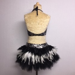 Black-Silver-White USA Crop Top and Feather Skirt Set