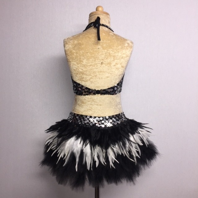 USA Crop Top and Feather Skirt Set Black Silver and White