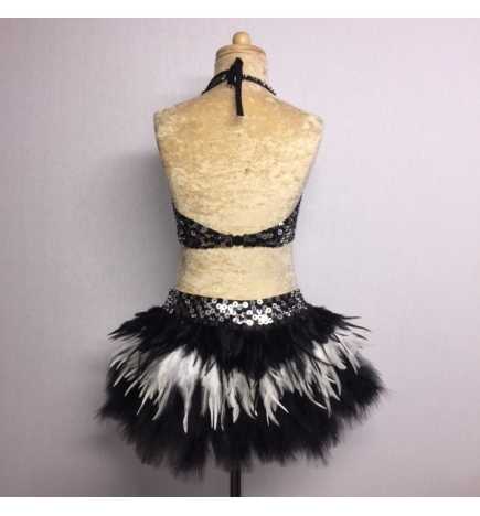 Black-Silver-White USA Crop Top and Feather Skirt Set
