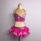 Hot Pink-White USA Crop Top and Feather Skirt Set