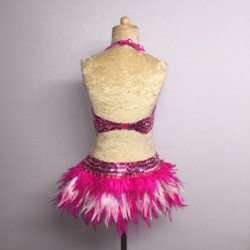 USA Crop Top and Feather Skirt Set Hot Pink White