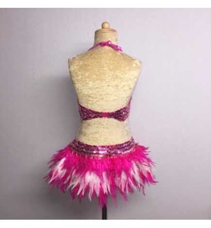 Hot Pink-White USA Crop Top and Feather Skirt Set