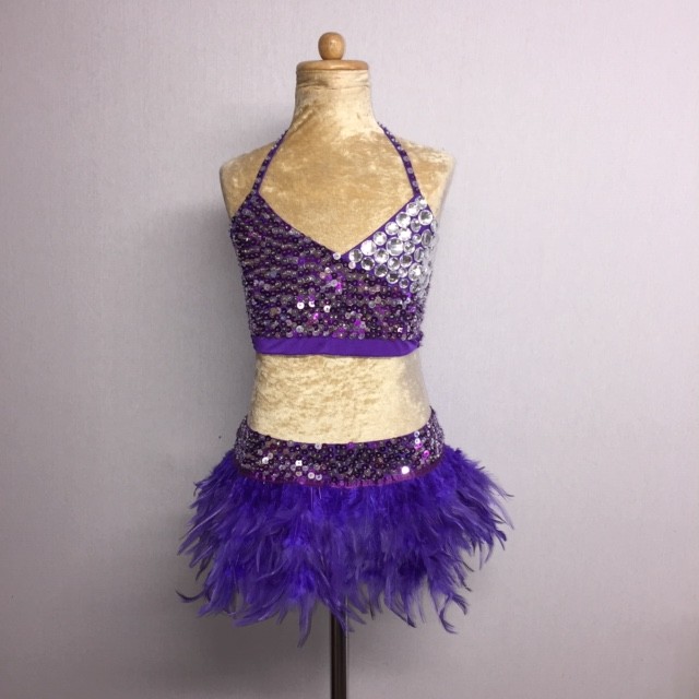 USA Crop Top and Feather Skirt Set Dark Purple