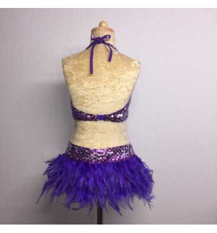 Dark Purple USA Crop Top and Feather Skirt Set