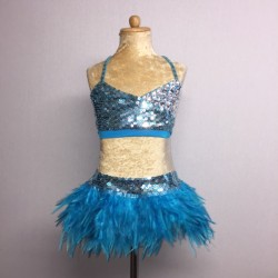 USA Crop Top and Feather Skirt Set Aqua