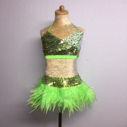USA Crop Top and Feather Skirt Set Lime Green