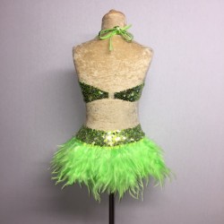 Lime Green USA Crop Top and Feather Skirt Set