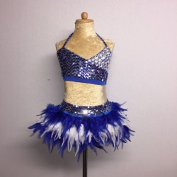 Royal Blue-White USA Crop Top and Feather Skirt Set