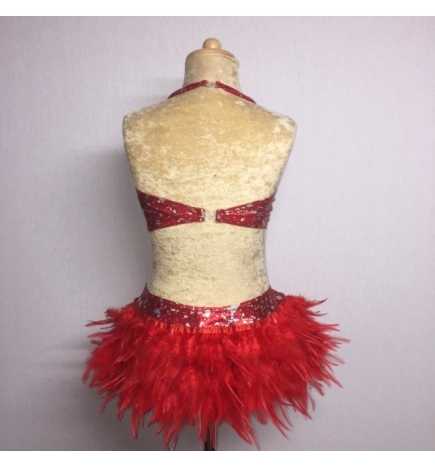 Red USA Foil Crop Top and Feather Skirt