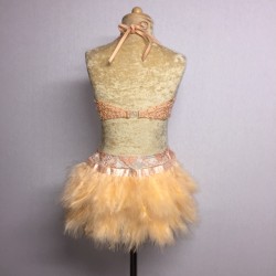 USA Lace Crop Top and Feather Skirt Apricot