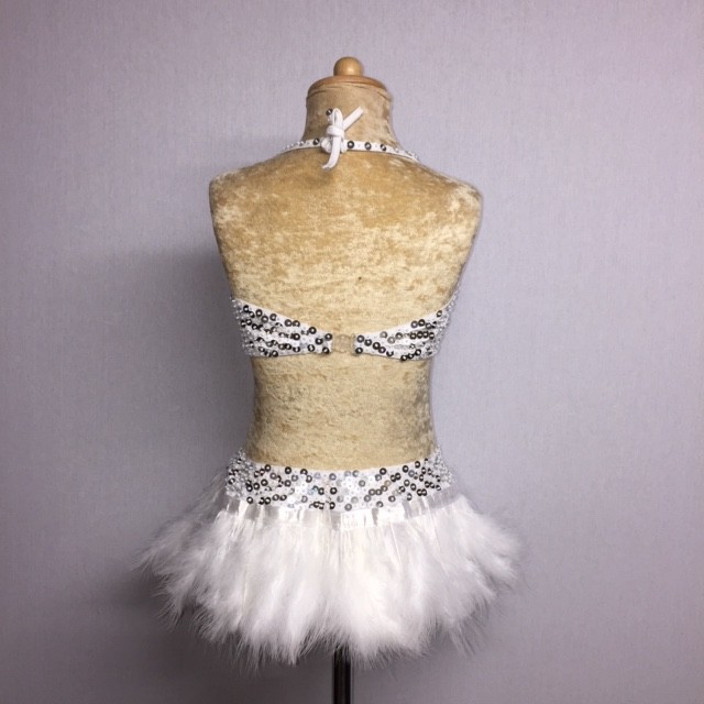 USA Crop Top and Feather Skirt Set White Silver