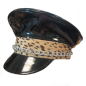 Biker Hat with Leopard Trim and Chain
