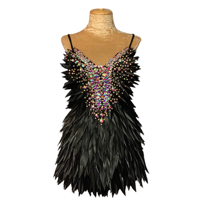 Black Deluxe Diamanté Feather Dress
