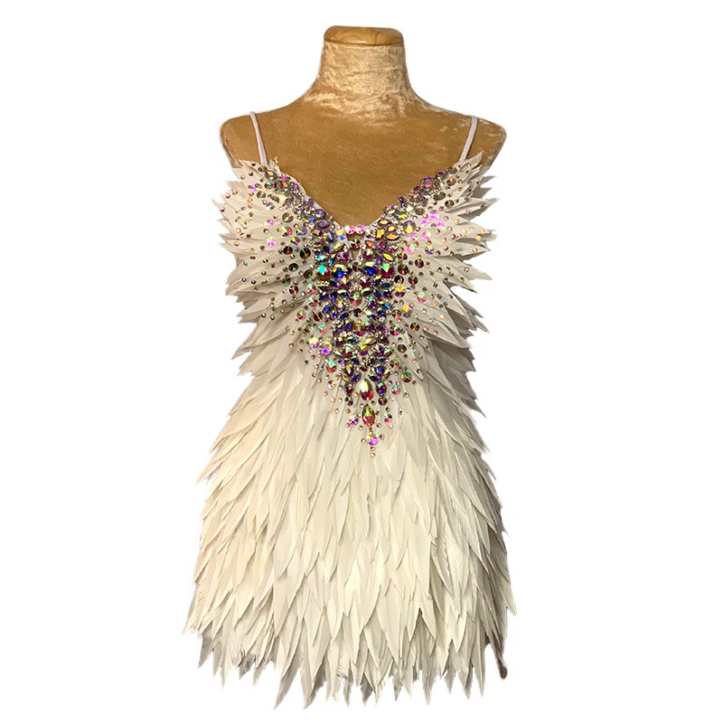 White Deluxe Diamanté Feather Dress