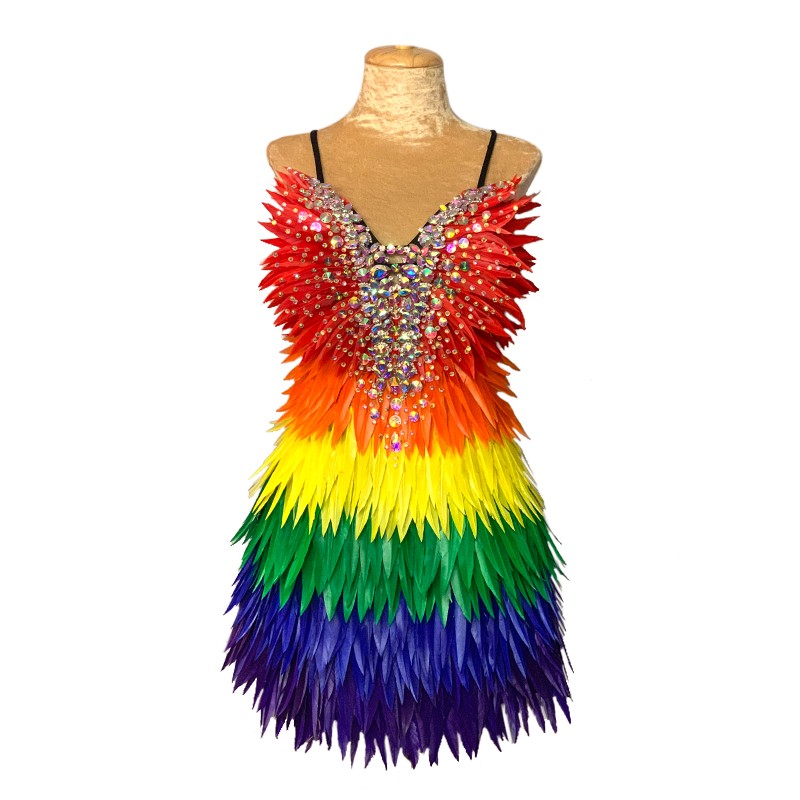 Rainbow Deluxe Diamanté Feather Dress