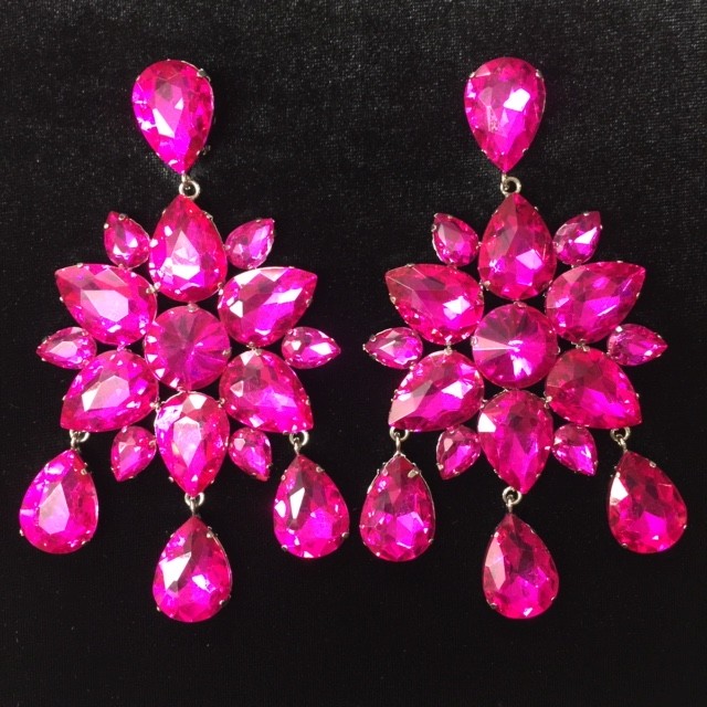 Hot Pink Crystal Diamante Dangle Earring E16