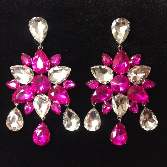 Hot Pink and Clear Crystal Diamante Dangle Earring