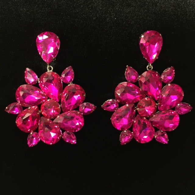 Hot Pink Crystal Diamante Round Earring