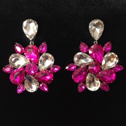 Hot Pink and Clear Crystal Diamante Round Earring