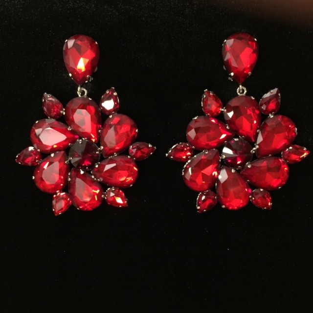 Red Crystal Diamante Round Earring E07