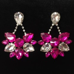 Hot Pink and Clear Crystal Diamante Boat Earring