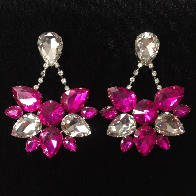 Hot Pink and Clear Crystal Diamante Boat Earring E10