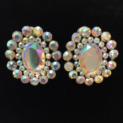 Aurora Borealis Crystal Button Diamante Earring