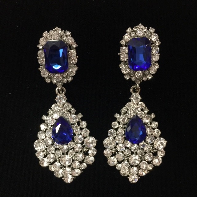 Royal Blue and Clear Crystal Diamante Earring E05