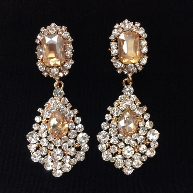 Gold and Clear Crystal Diamante Earring S35