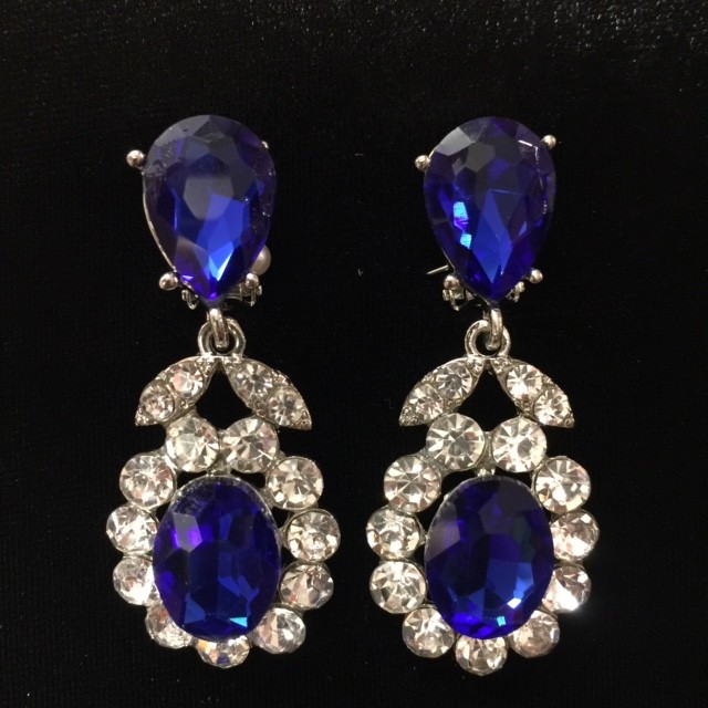 Royal Blue and Clear Crystal Diamante Earring S41