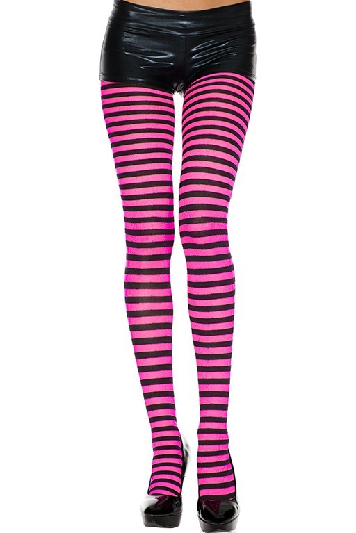 Music Legs Striped Pantyhose Hot Pink / Black