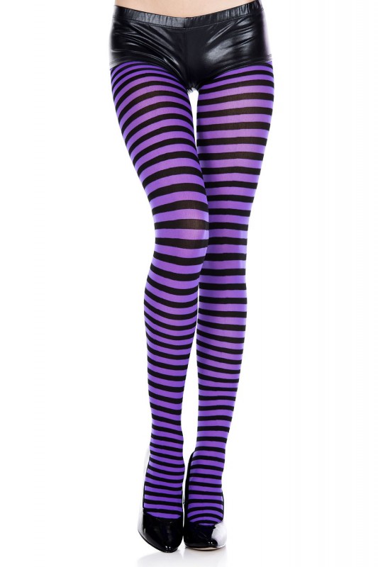 Music Legs Striped Pantyhose Purple and Black