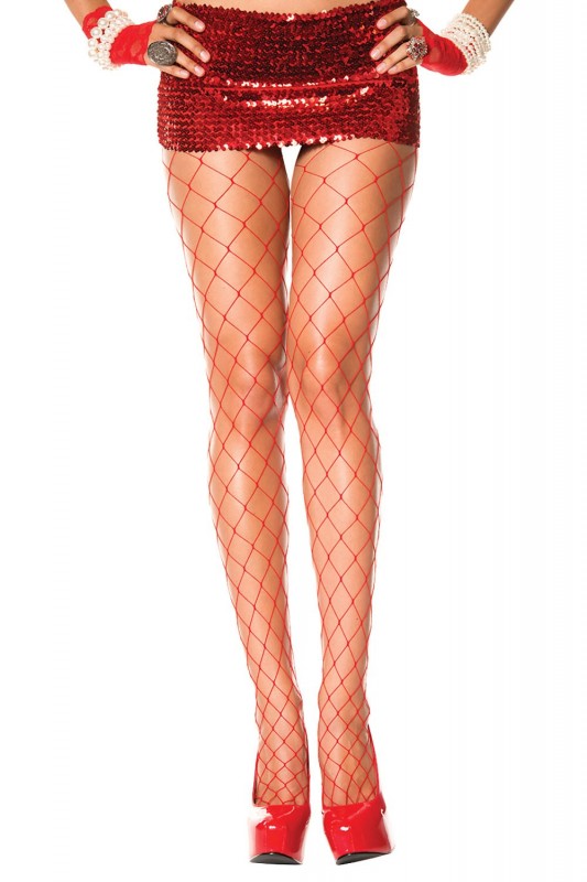 Music Legs Diamond Net Spandex Pantyhose Red