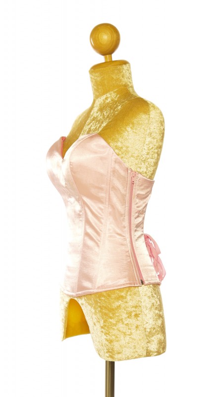 Light Pink Satin Corset with Side Zip Closure and Lace Up Back