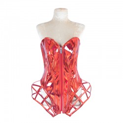 Red PVC Corset with Cage Hip